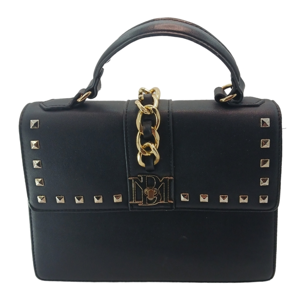 Badgley Mischka Womens Handbag Black Chain Vegan Leather